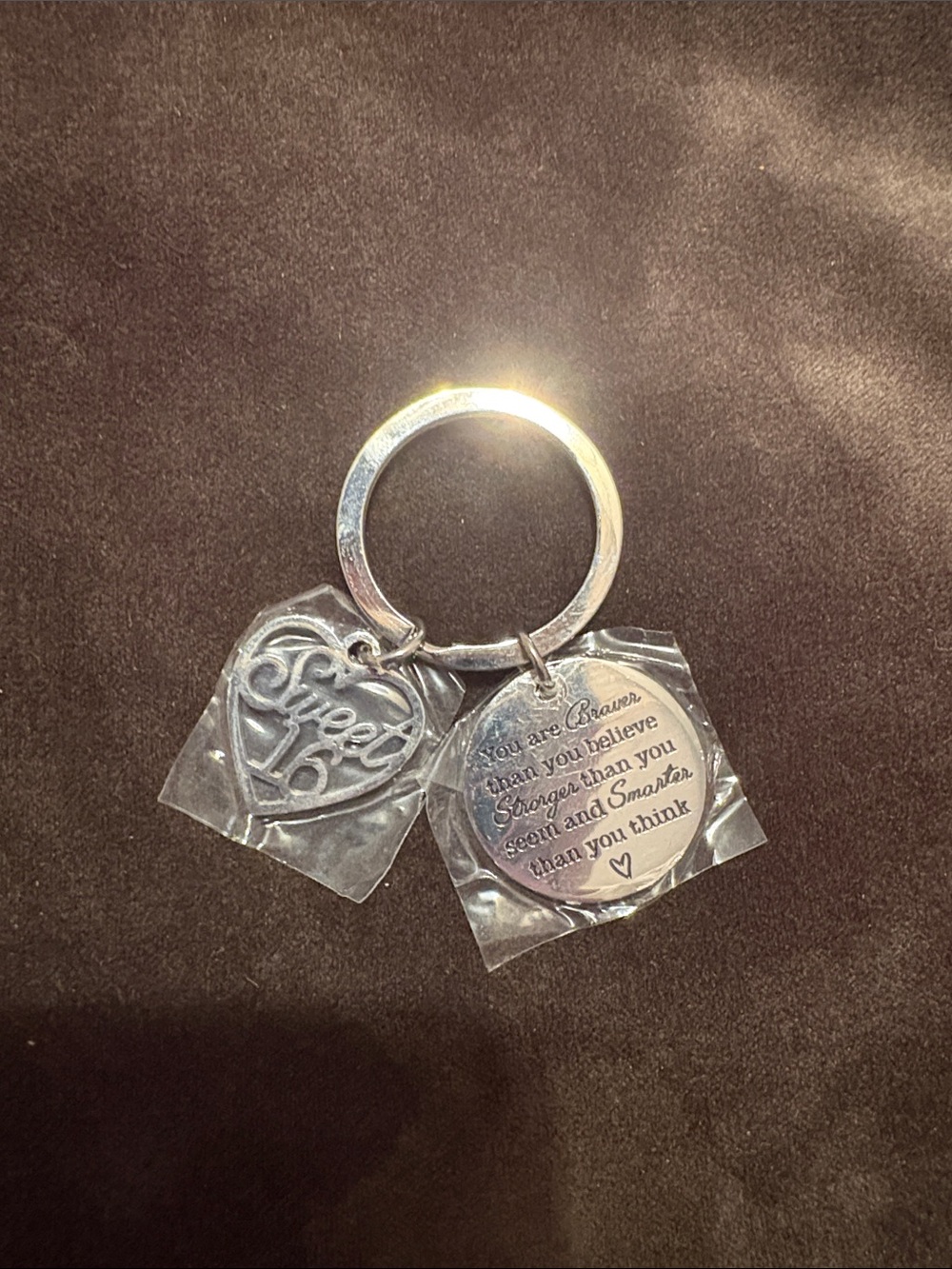 Silver 'Sweet 16' Heart & Inspirational Keychain